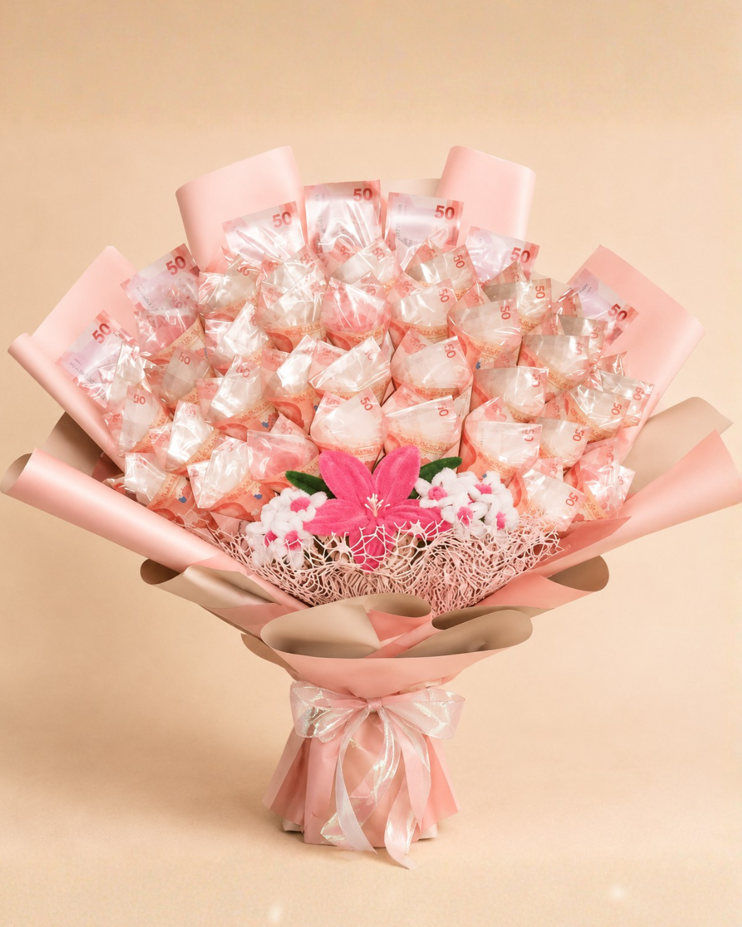 Fuzzy Wire Flower Money Bouquet
